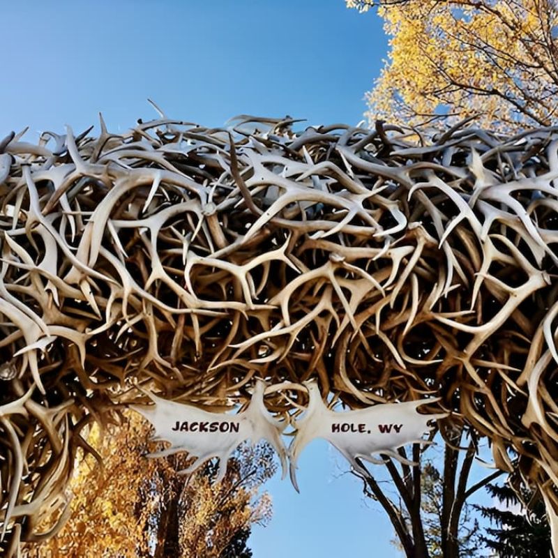 Town Square elk antler arch in downtown Jackson Hole Wyoming