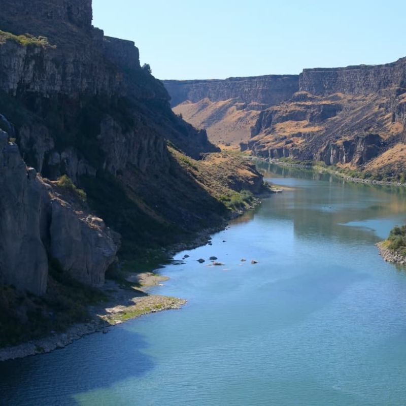 Snake River winding through the basalt cliffs of Snake River Canyon