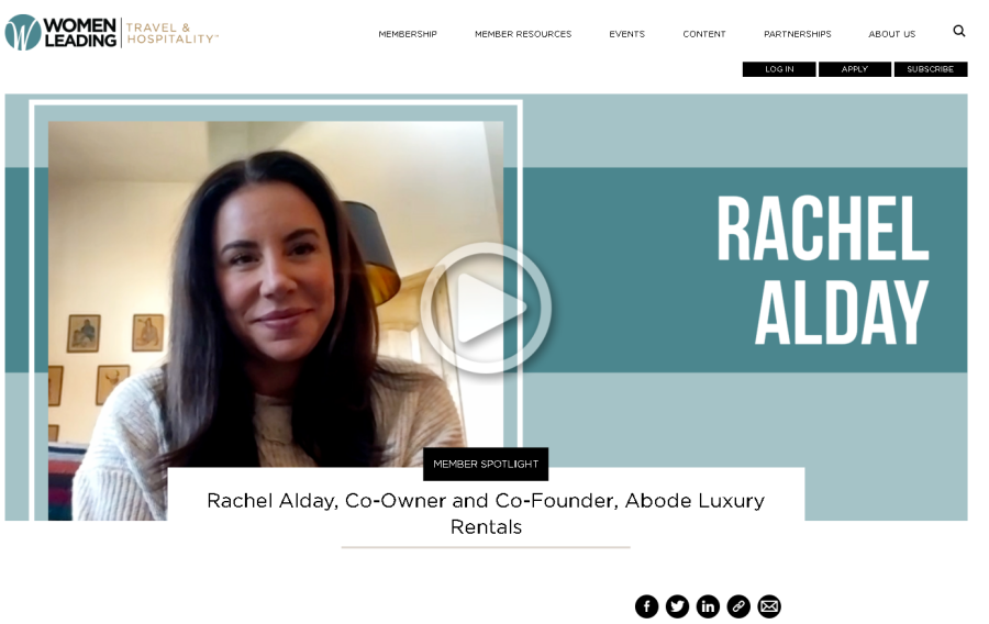 Women Leading Travel and Hospitality member spotlight web page featuring Rachel Alday